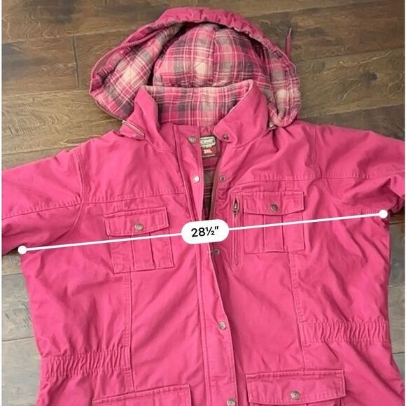 CE Schmidt Jacket Womens 3X Pink Red Canvas Barn Chore Coat Flannel Lined Hooded - Picture 7 of 9